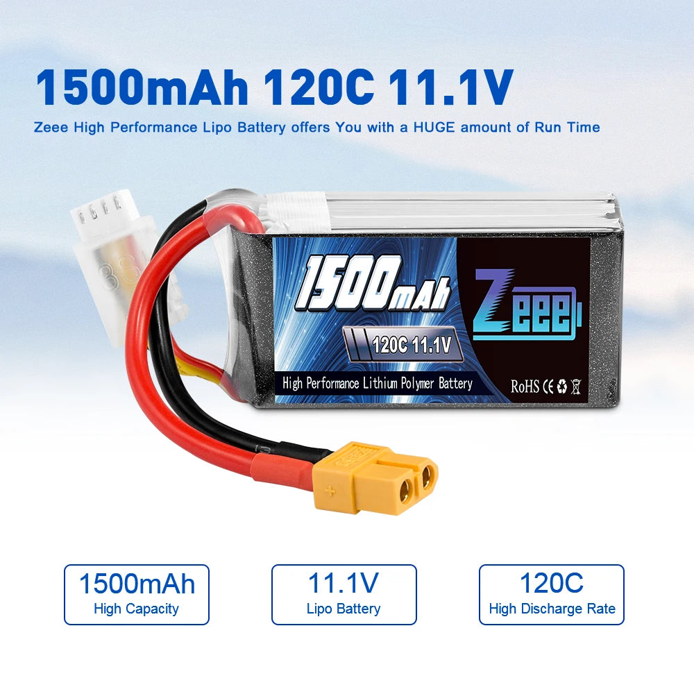 2units Zeee Lipo Battery, Zeee High Performance Lipo Battery offers with a HUGE amount of Run Time 