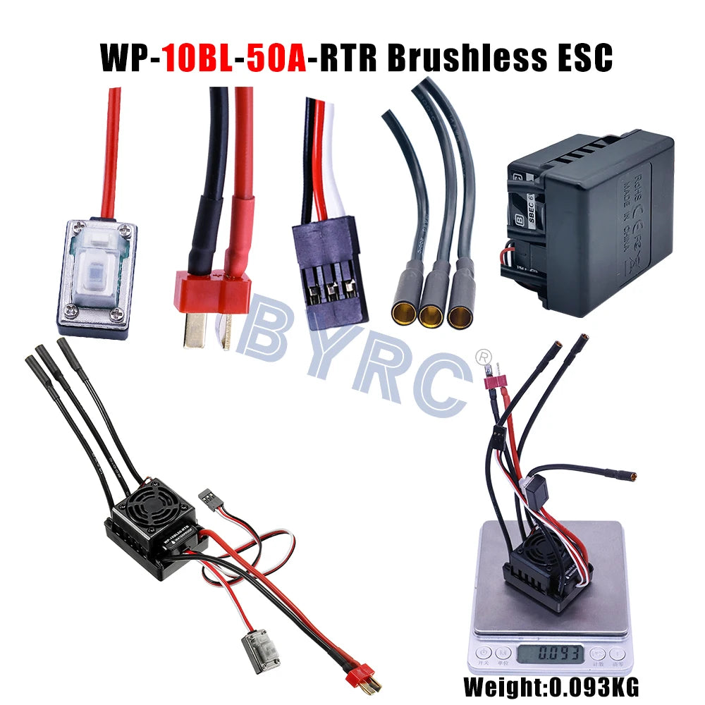 Waterproof brushless ESC for 1/10 to 1/6 RC cars, weighing only 0.093kg.