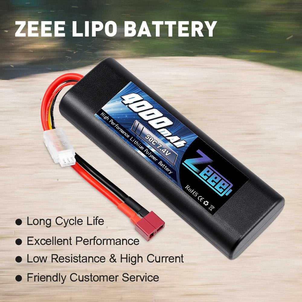 Zeee 7.4V 50C 4000mAh Lipo Battery, ZEEE LIPo BATTERY c Long Cycle Life Excellent Performance Low Resistance