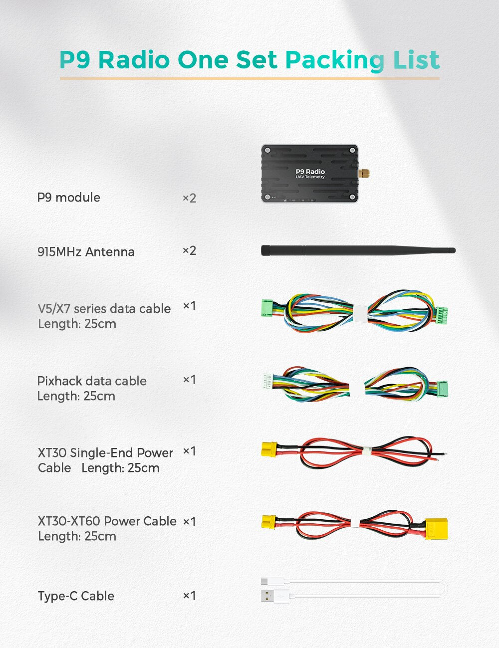 CUAV P9 Radio Telemetry, CUAV RC FPV Data Transmission, XT3O-XT6O Power Cable x1 Length: