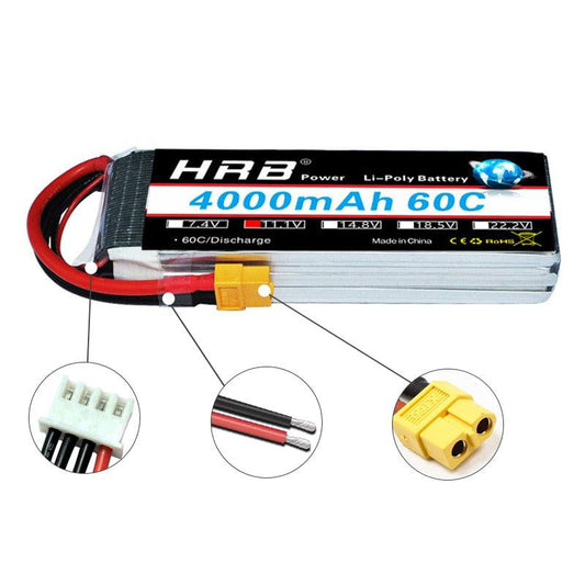 HRB 3S 11.1V Lipo Battery 4000mah - XT60 XT90 T Deans EC5 XT90-S 60C For Trex 500 Helicopter Airplane FPV Drone Car Boat RC Parts