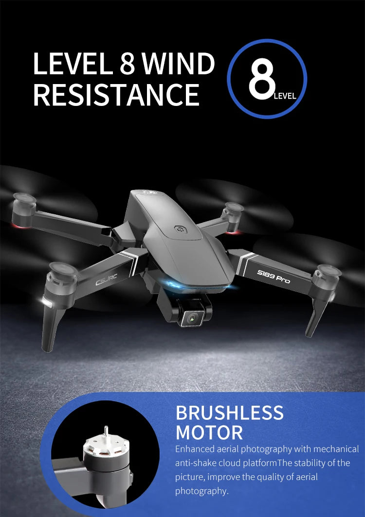 S189 Drone - GPS 6K HD Dual Camera 5G WIFI FPV Brushless Motor Foldable Quadcopter Helicopter Long Battery Life Gift Toy Professional Camera Drone 18 S189 Drone, LEVEL 8 WIND RESISTANCE 8 LEVEL BRUSHLESS MOTOR