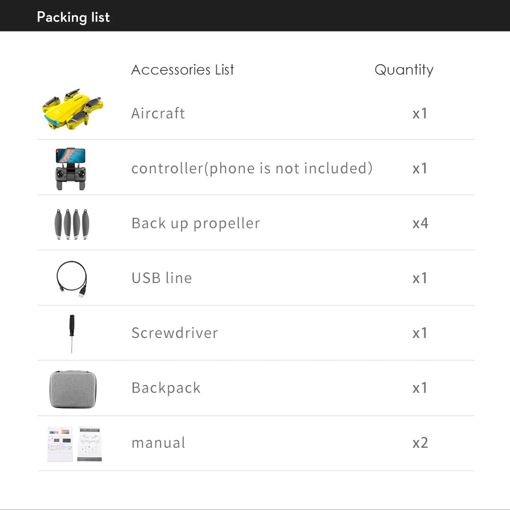 2024 New GPS Drone - 6K HD Camera Professional Aerial Photography Brushless Foldable Quadcopter FPV WIFI RC Distance 2000M Gifts Professional Camera Drone 38 2024 New GPS Drone, Packing list Quantity Aircraft x1 controller(phone is