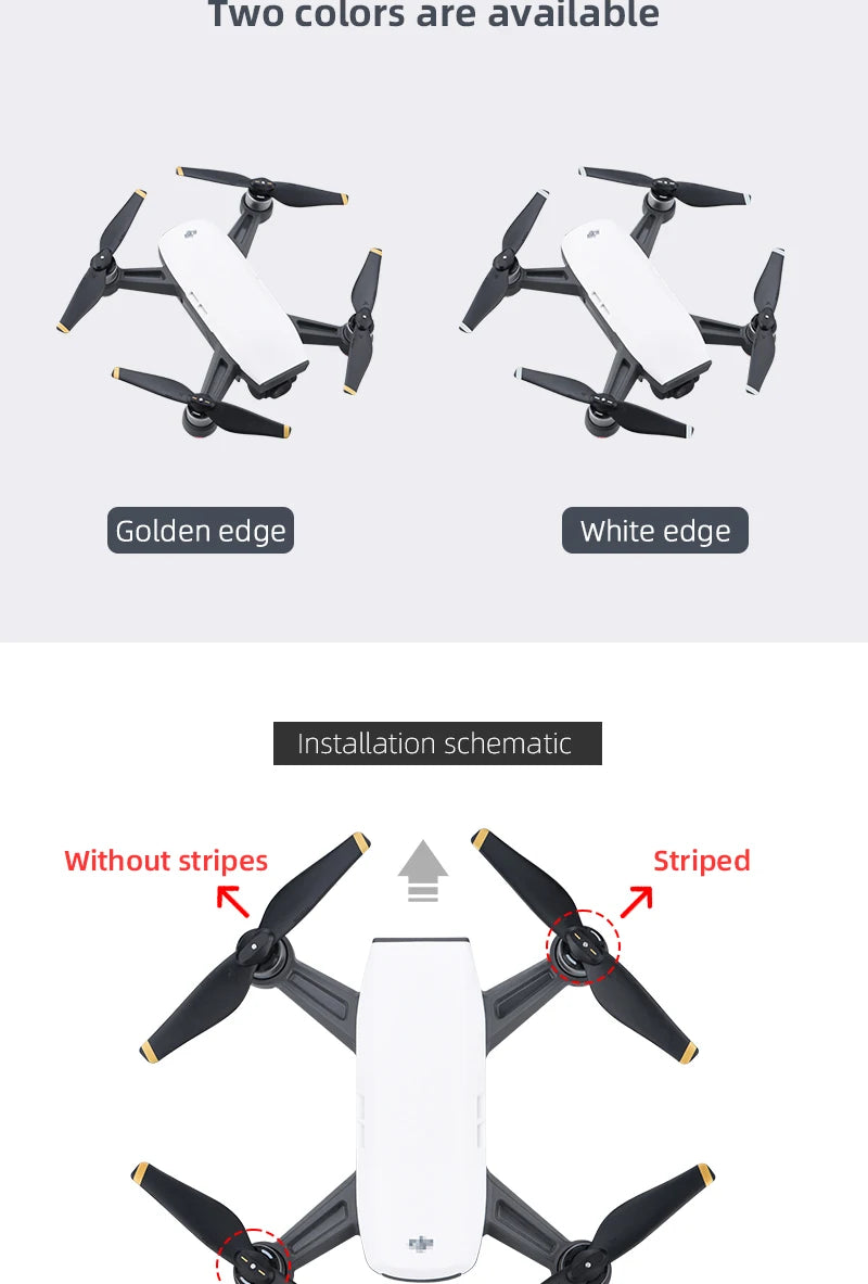 Low Noise 4732S Propeller for DJI Spark Drone Quick Release Blade Props Wing Fan Spare Parts for DJI Spark Drone Accessories 11 Two colors are available A Golden edge White edge Installation schematic Without stripes Striped A