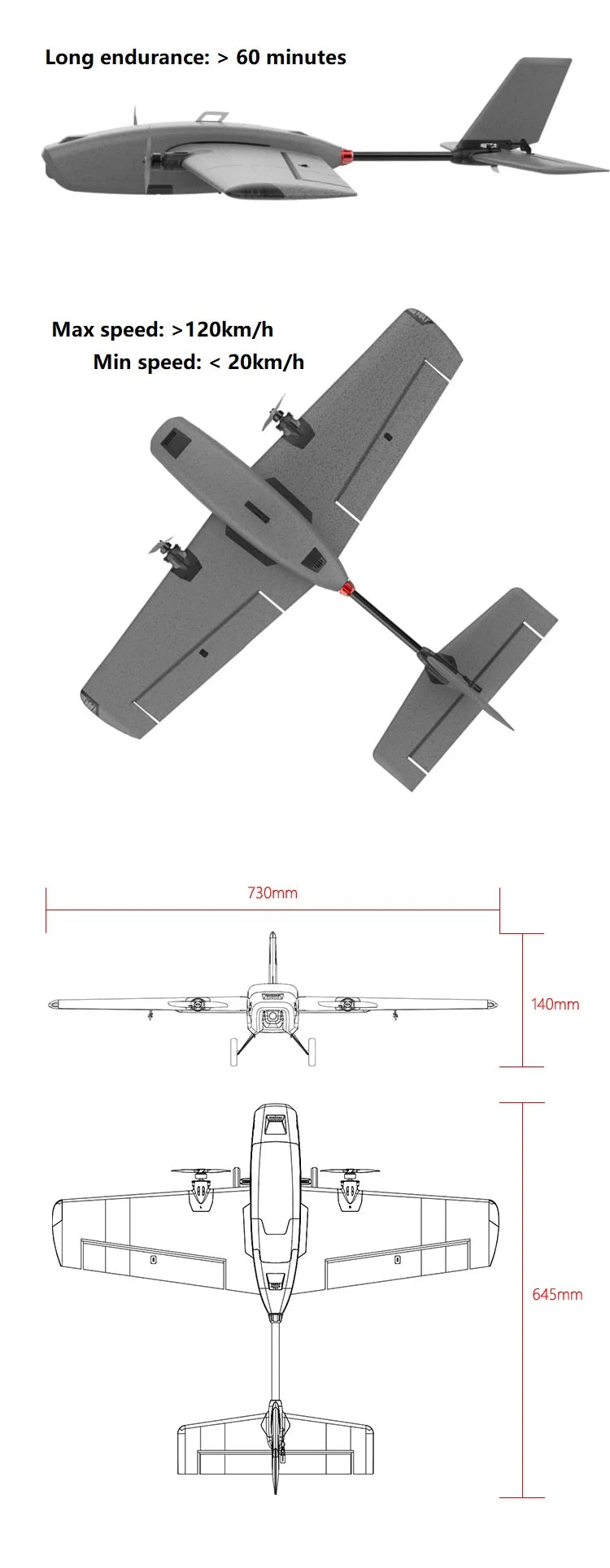 HEE WING T-1 Ranger RC Airplane KIT/PNP - Fixed Wing EPP Wingspan 730mm Adapted to DJI Snail Digital Transmission Long Battery Life 16 HEE WING T-1 Ranger RC Airplane KIT/PNP, Long endurance: 60 minutes Max speed: >120km/h Min speed: 20km/