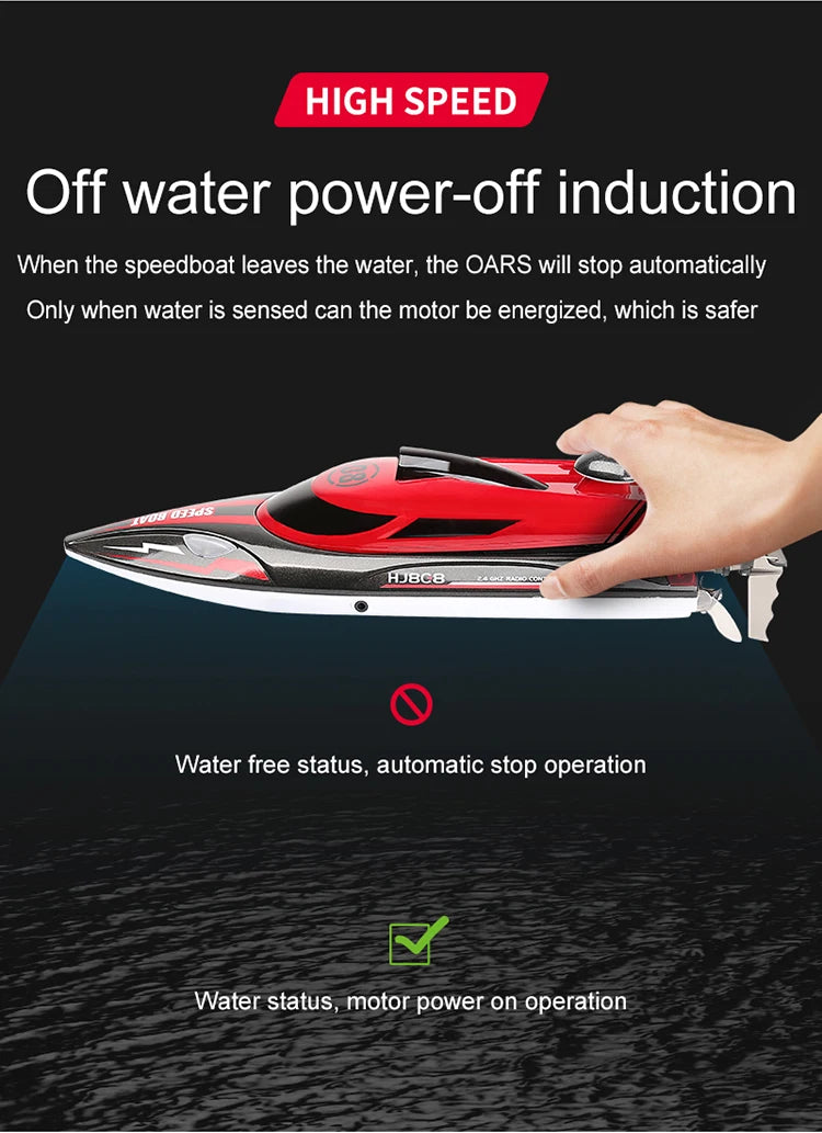 HJ808 RC Boat, speedboats can be energized when water is sensed . automatic stop operation is