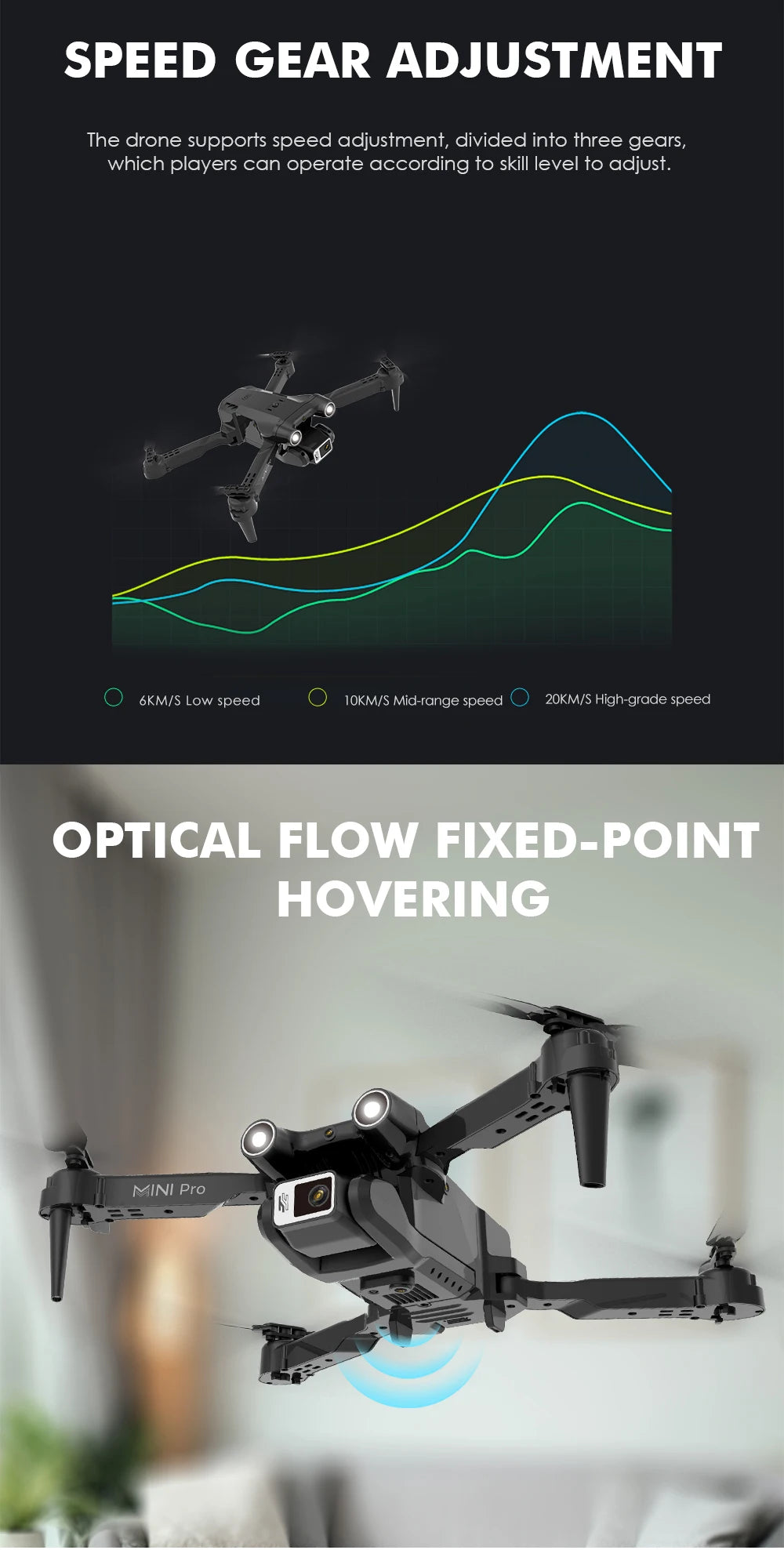 E63 Drone, speed gear adjustment the drone supports speed adjustment, divided into three gears