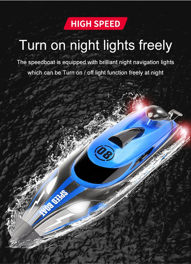 HJ808 RC Boat, speedboat is equipped with brilliant night navigation lights which can be turned on / off freely at