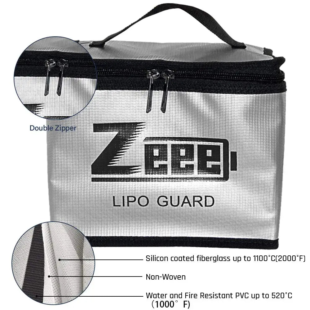 2 Size Zeee Lipo Bag, Double Zipper E LIPO GUARD Silicon cooted fibergloss up to