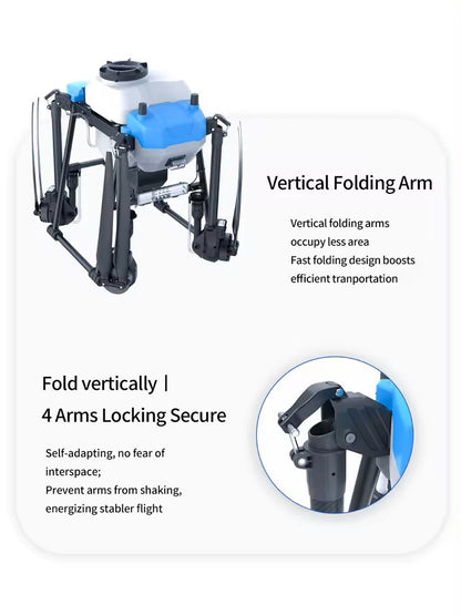 AGR B100 Agriculture Drone, Compact storage and transport with secure, stable flight ensured by fast-folding design with vertical folding arm.