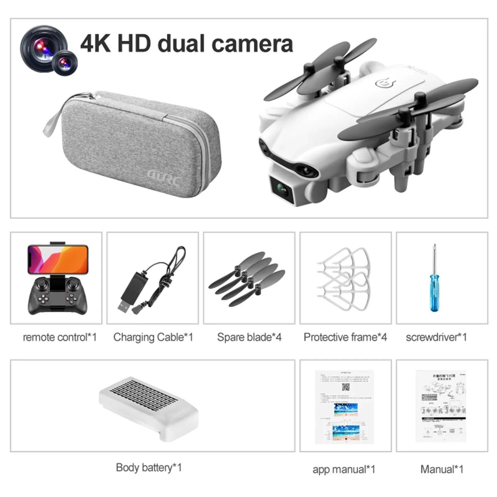 4DRC V9 Drone, 4k hd dual camera remote control*1 charging cable*