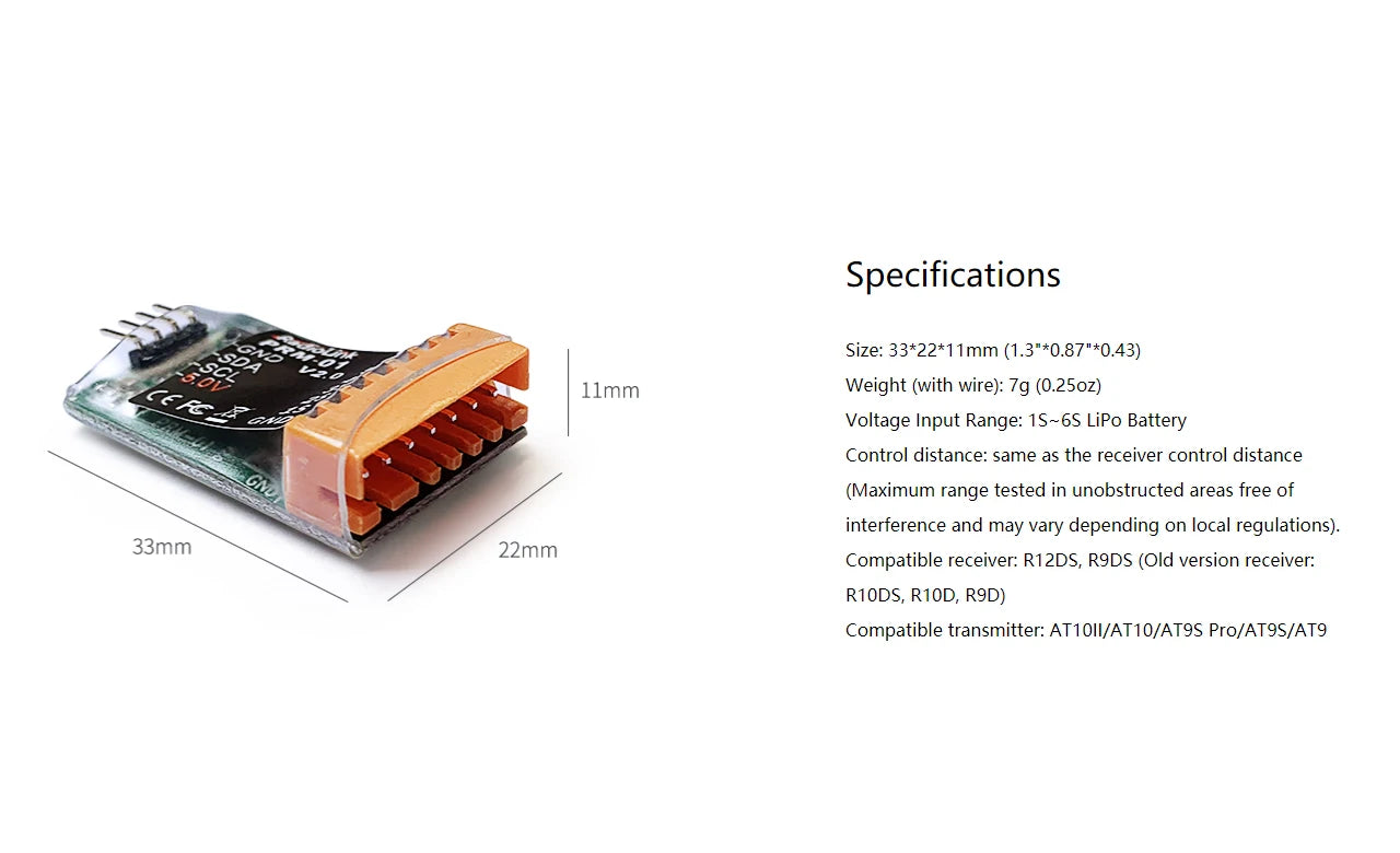 Radiolink mini osd R12DSM R9DS R8FM R8EF R8FM R6DSM R6FG R8SM R7FG SUI04 Rc Receiver 2.4G Signal for RC Transmitter 20 Specifications 5 8+5 Size: 33*22*11mm (1.3"*0.8