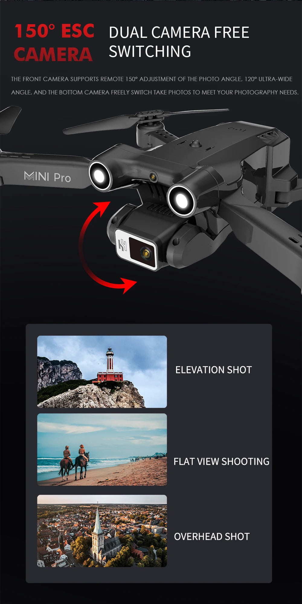 E63 Drone, 1500 esc dual camera free camera switching the front camera supports remote 1500