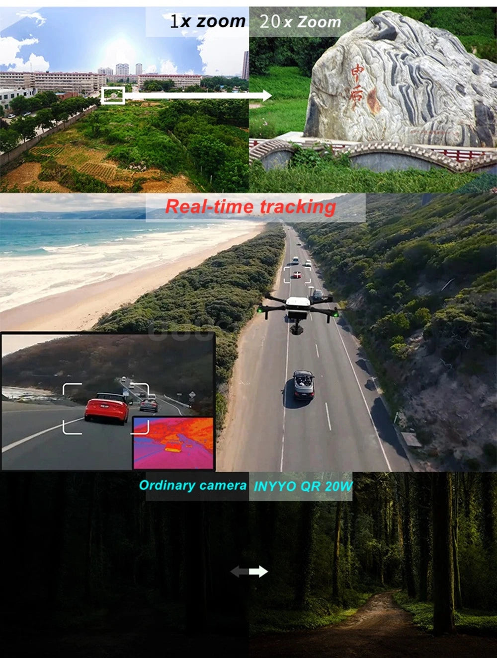 INYYO QR 20W 20X 360 Degree OPTICAL ZOOM CAMERA 1080p 60fps 1/3" 2.0 Megapixel CMOS Camera WITH 3-AXIS GIMBAL 6 lx zoom 20x Zoom Real-time tracking Ordinary camera INYYO QR