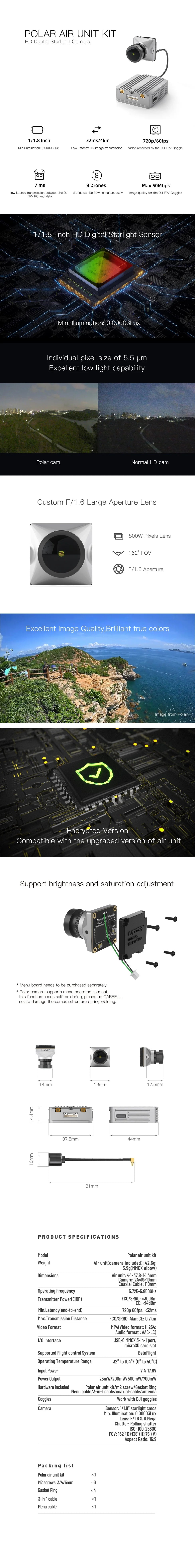 CADDX Polar Air Unit Kit Starlight Digital HD FPV System for DJI FPV drone Avata FPV Remote Controller 2 8 POLAR AIR UNIT KIT HD Digital Starlight Camera 1/1.8 Inch 32