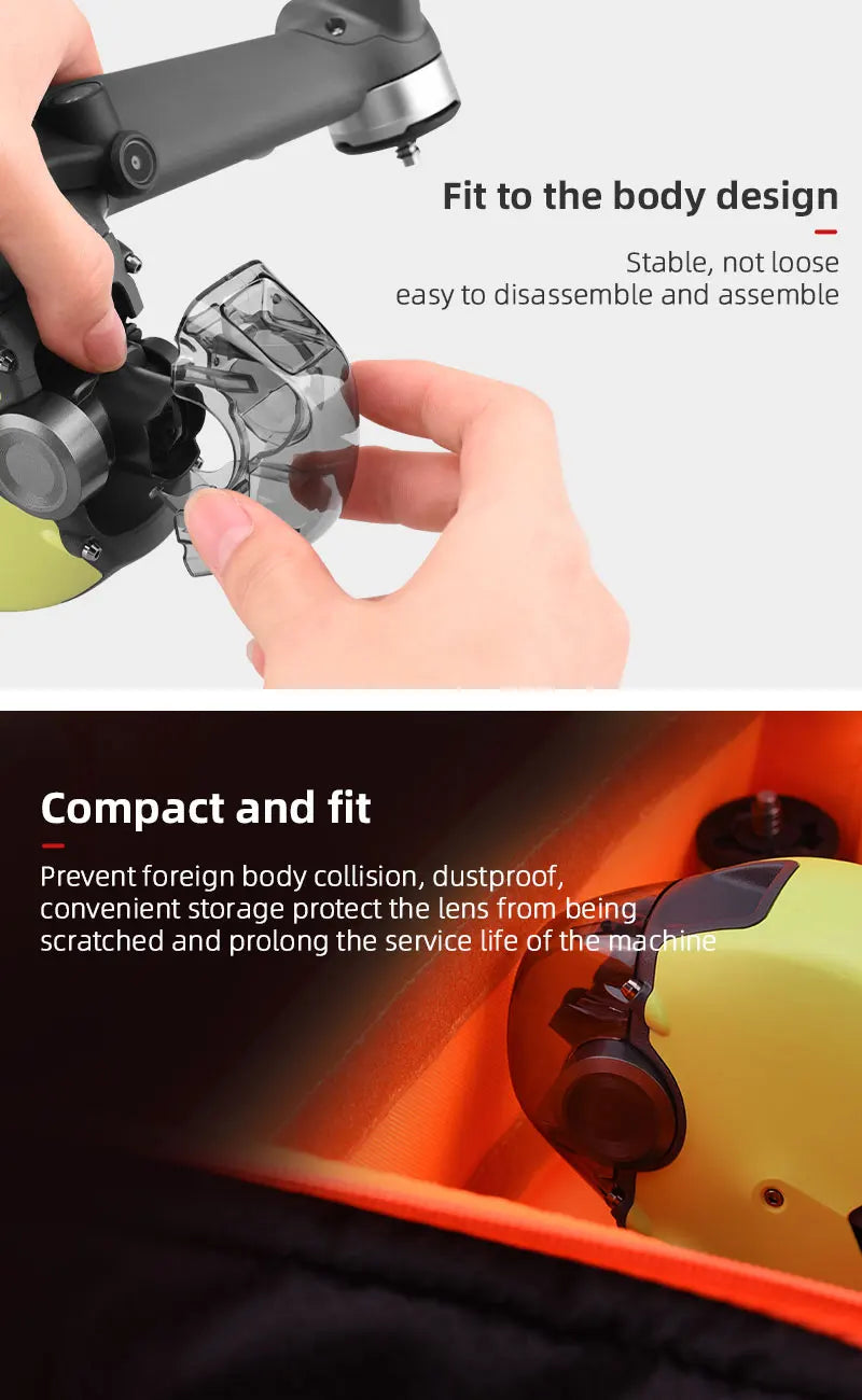 Quick-Release Lens Cap For DJI FPV Combo Drone, Fit to the body design Stable, not loose easy to disassemble and assemble Compact and