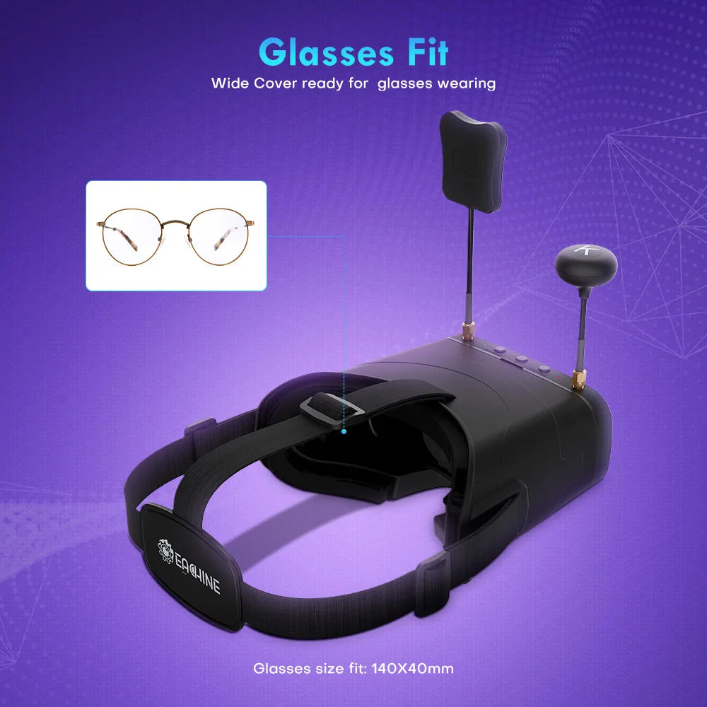 Eachine EV800DM FPV Goggle, Glasses Fit Wide Cover ready for glasses wearing Glass size fit: 140X4Omm