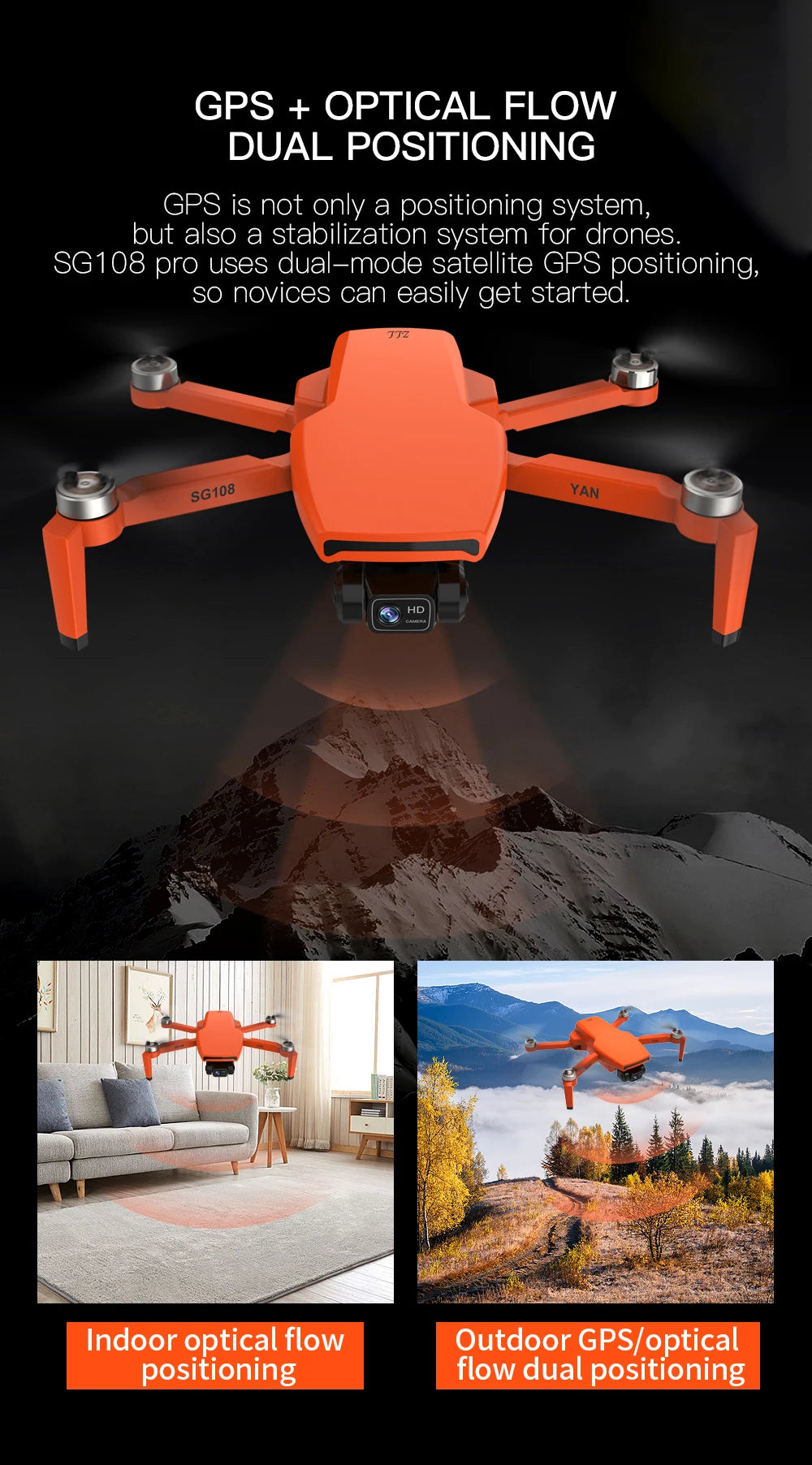 G108 Pro MAx Drone, GPS OPTICAL FLOW DUAL POSITIONING GPS is not only a