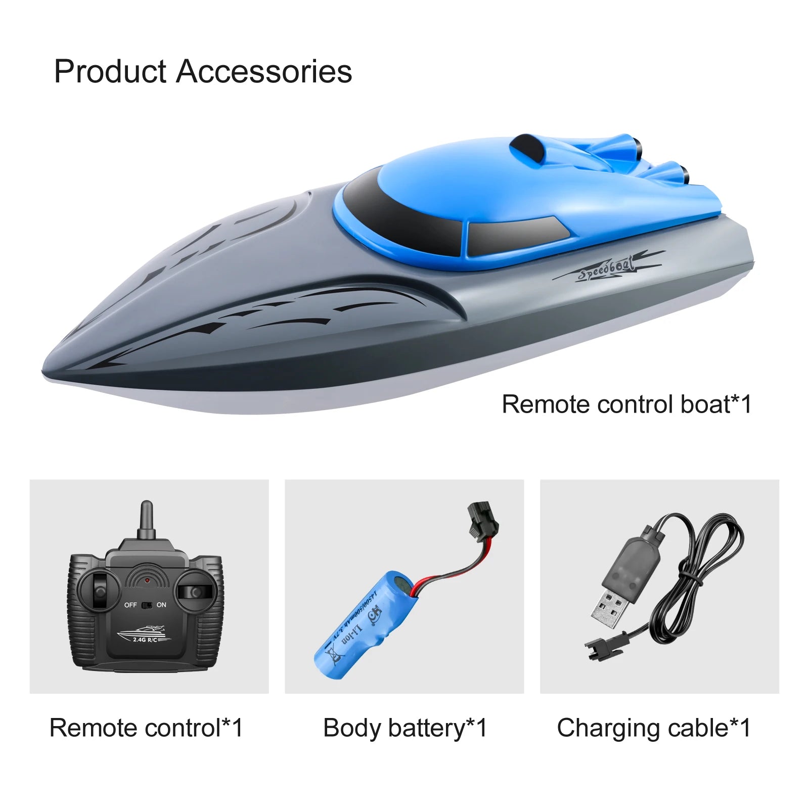 Rc Boat 2.4G High Speed 20km/h Remote Control Speed Boat Rechargeable Waterproof Anti-collision Protection Toys for Children 34 Rc Boat, Boat Accessories Remote control*1 Body battery*1 Charging cable*1 Zzedb