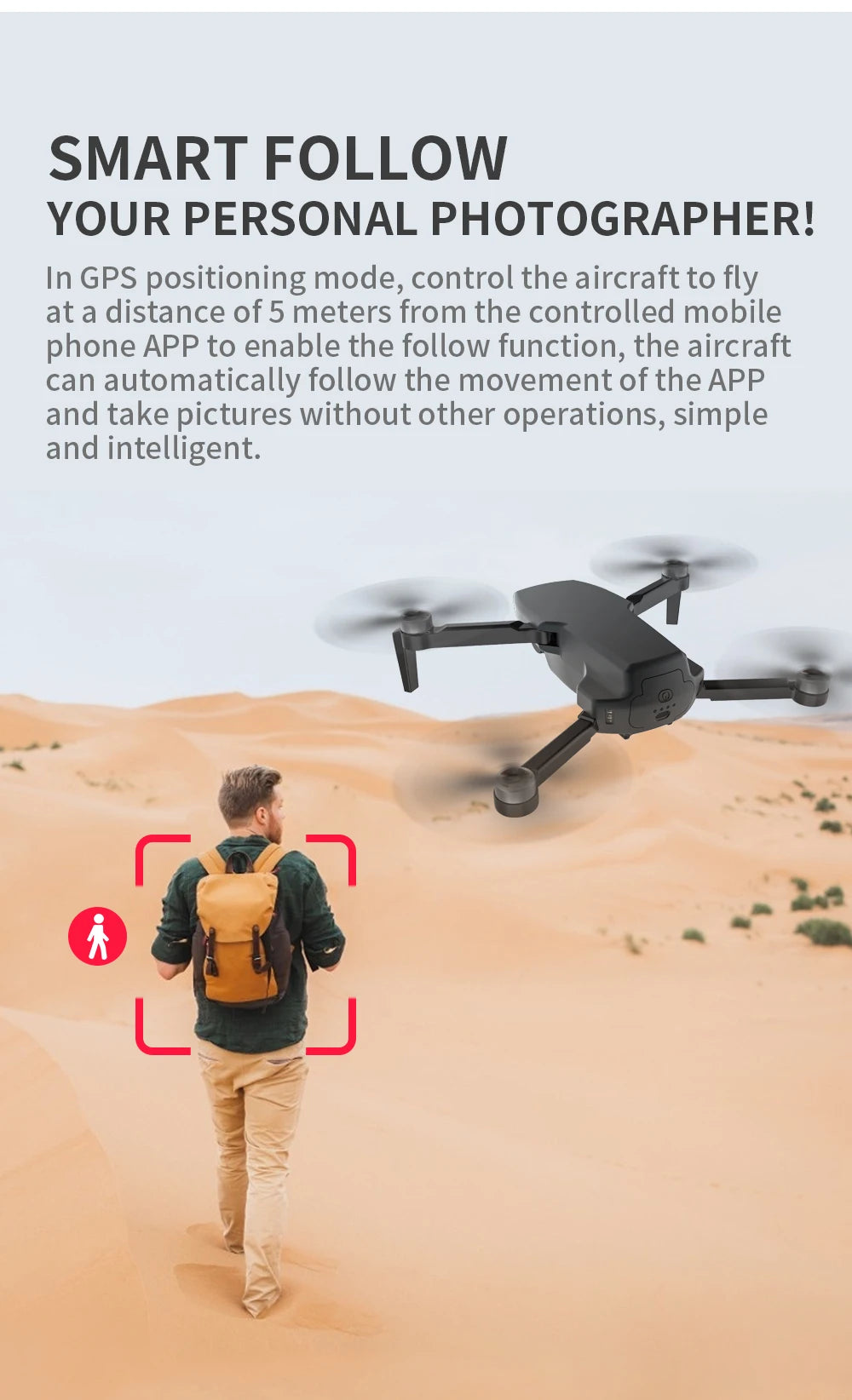 G108 Pro MAx Drone, control the aircraft to fly at a distance of 5 meters from the controlled mobile phone APP