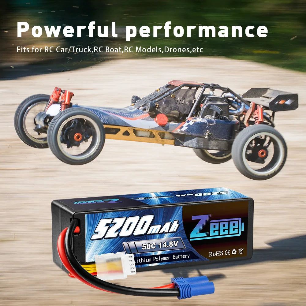 Zeee 4S 14.8V 5200mAh 50C Lipo Battery, Powerful performance Fits for RC Car/Truck,RC Boat,RC Models