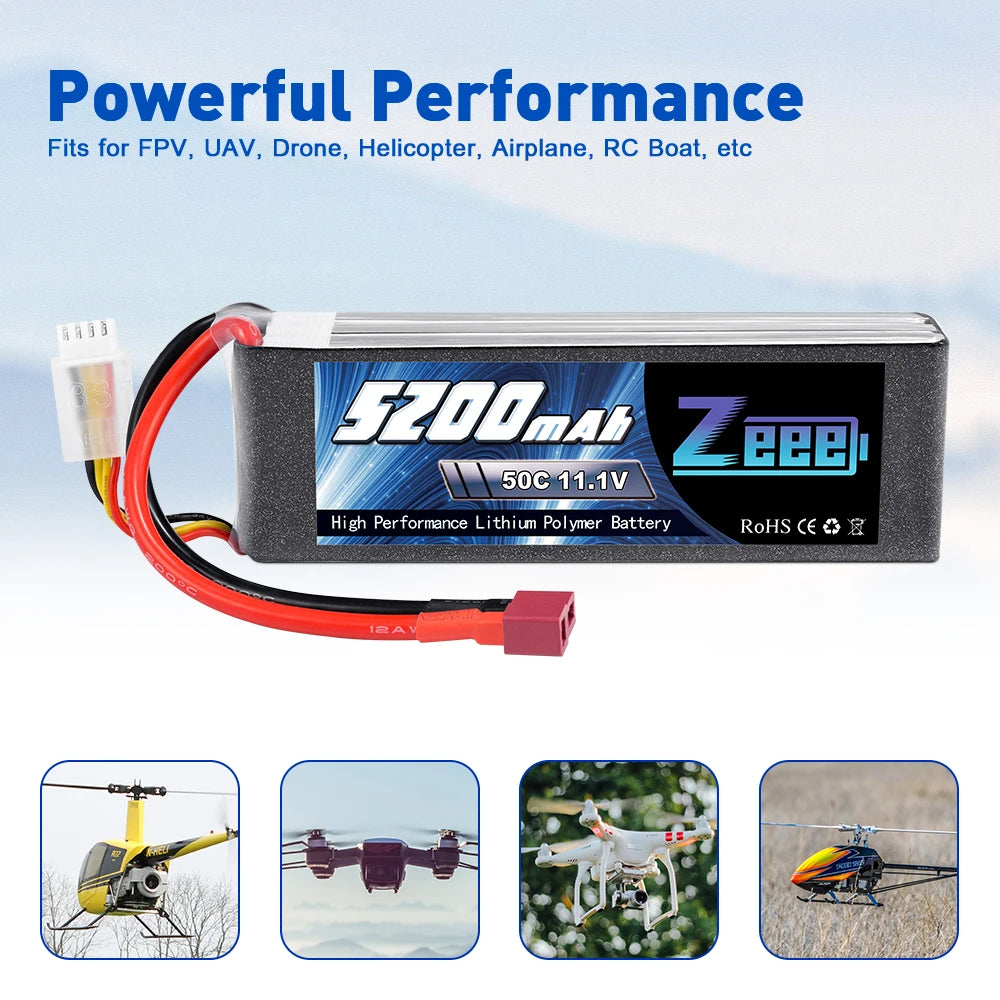 Zeee 3S 5200mAh Battery, Ezobaab BBB 50C 11.1V High Performance Lithium