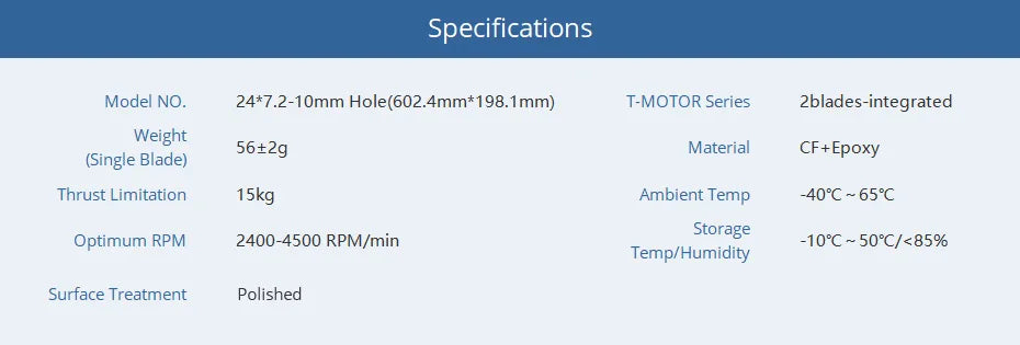 T-Motor P24 Carbon Fiber Props, T-MOTOR Series Zblades-integrated Weight 56+2g Material CF