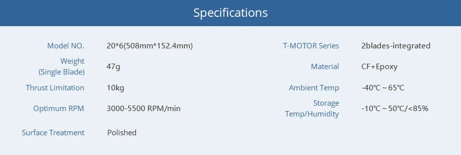 T-Motor CF prop P20*6 Prop, T-MOTOR Series Zblades-integrated Weight 47g Material CF+E