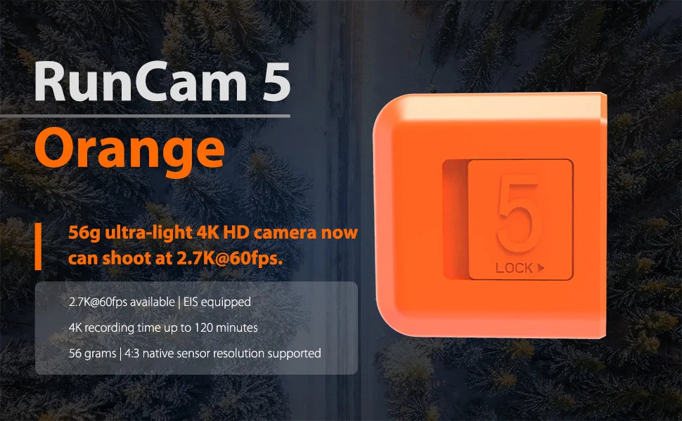RunCam 5 Action Camera, 5 can now shoot at 2.7K@60fps . 4.3 native sensor