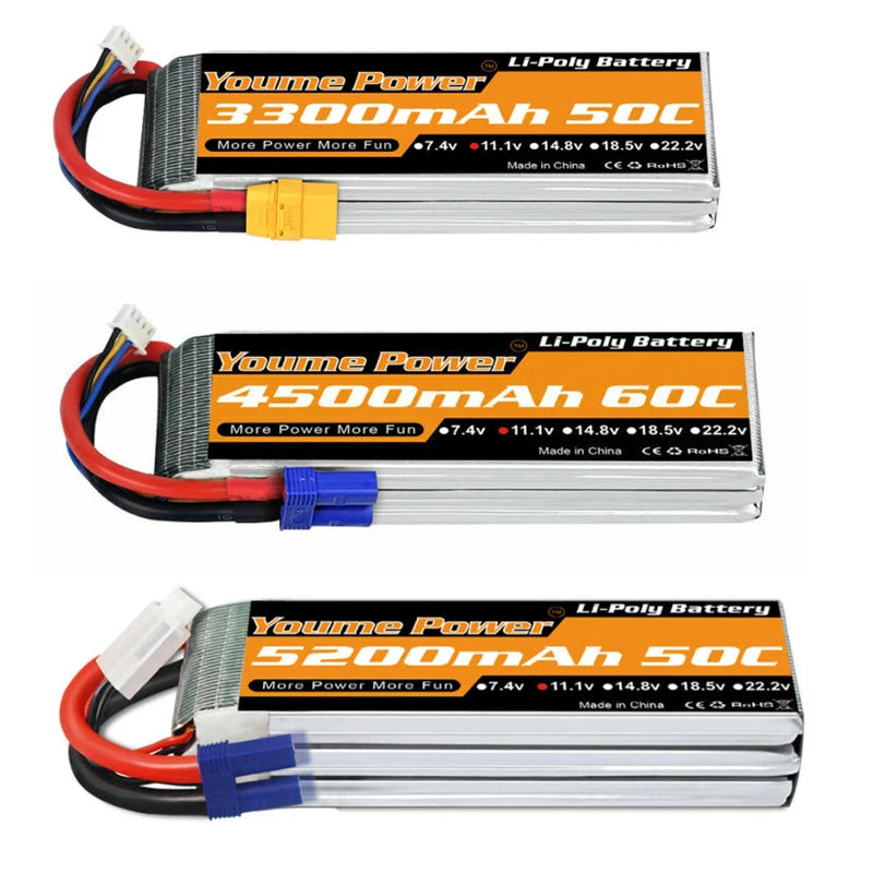 Youme 2S 3S 4S 6S RC Lipo Battery, Youne POMMEL 33OOmAh SOC More Power More Fud 07.4