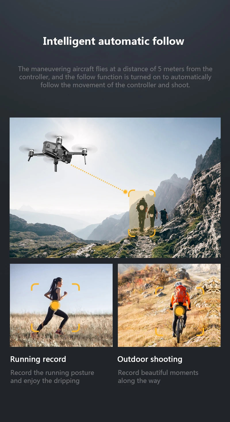 M1 pro drone, the follow function is turned on to automatically follow the movement of the controller . the maneuvering