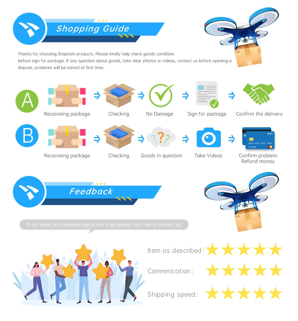 SNAPTAIN SP500 Battery and Propellers, if any question about goods, take clear photos or videos before sign for package .