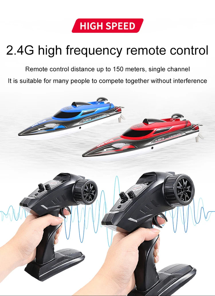 HJ808 RC Boat, Hubcd is a 2.4G high frequency remote control with a single channel 