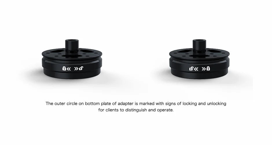 T-Motor profession CF G26*8.5 Prop, the outer circle on bottom plate of adapter is marked with signs of locking and unlocking for