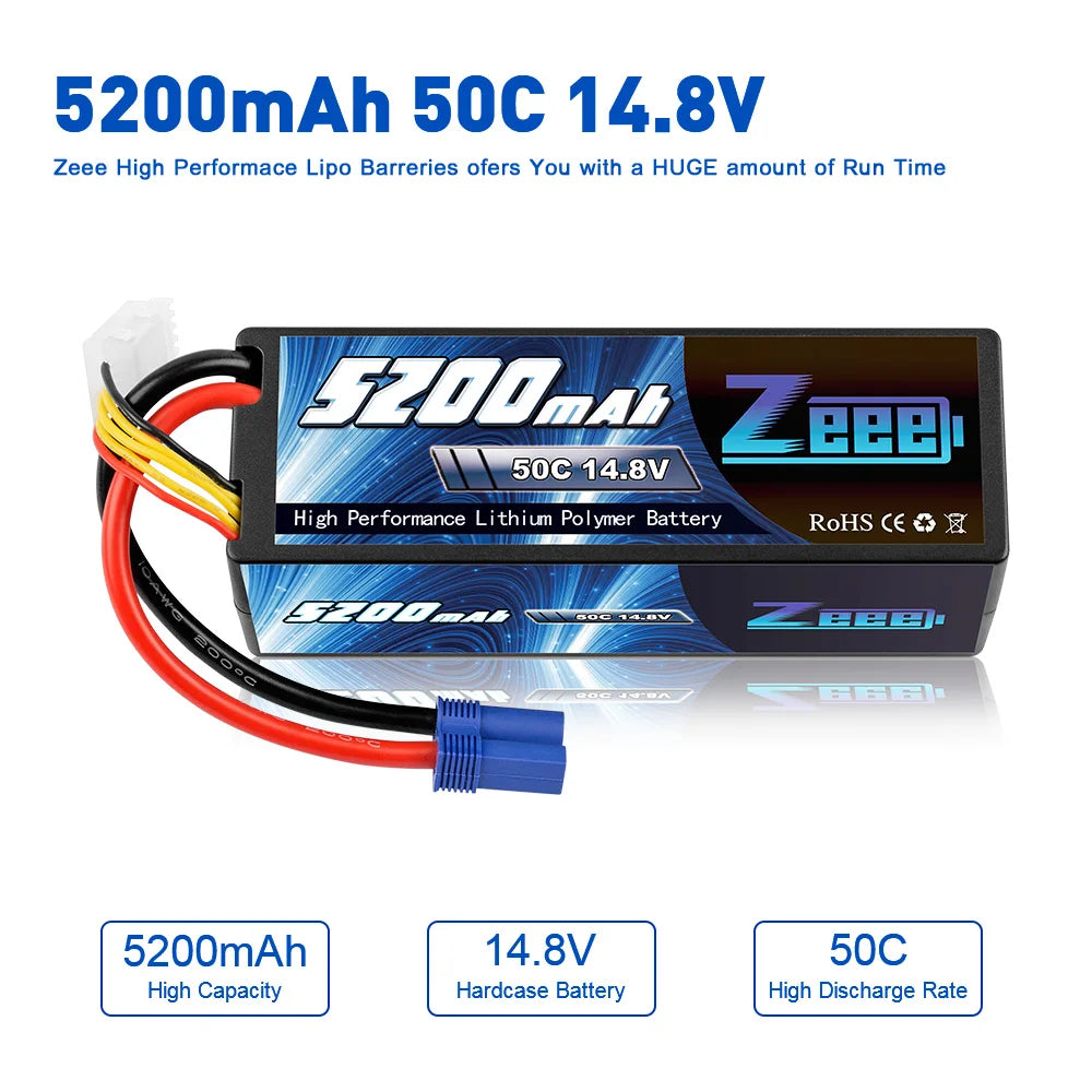 Zeee 4S 14.8V 5200mAh 50C Lipo Battery, 5200mAh 50C 14.8V Zeee High Performace Lipo Barreries