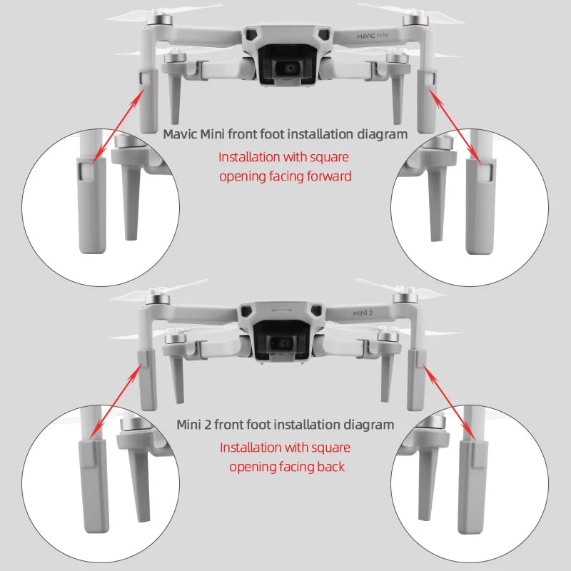 Landing Gear, Navic MINE Mavic Mini front foot installation ram Installation with square opening facing forward