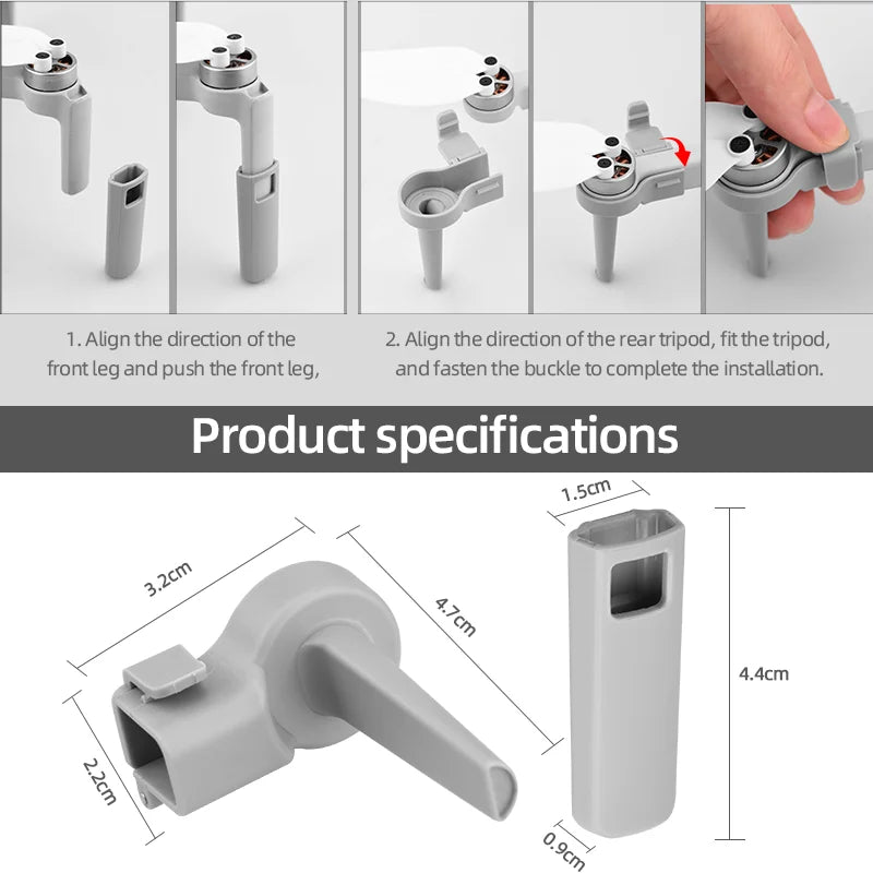 Landing Gear, 1. Align the direction of the rear tripod, fit the tripod, front leg push the front