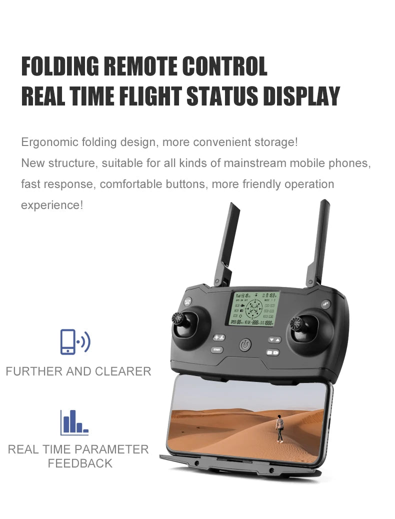 8811 Pro Drone, FOLDING REMOTE CONTROL REAL TIME FLIGHT STATUS DIS
