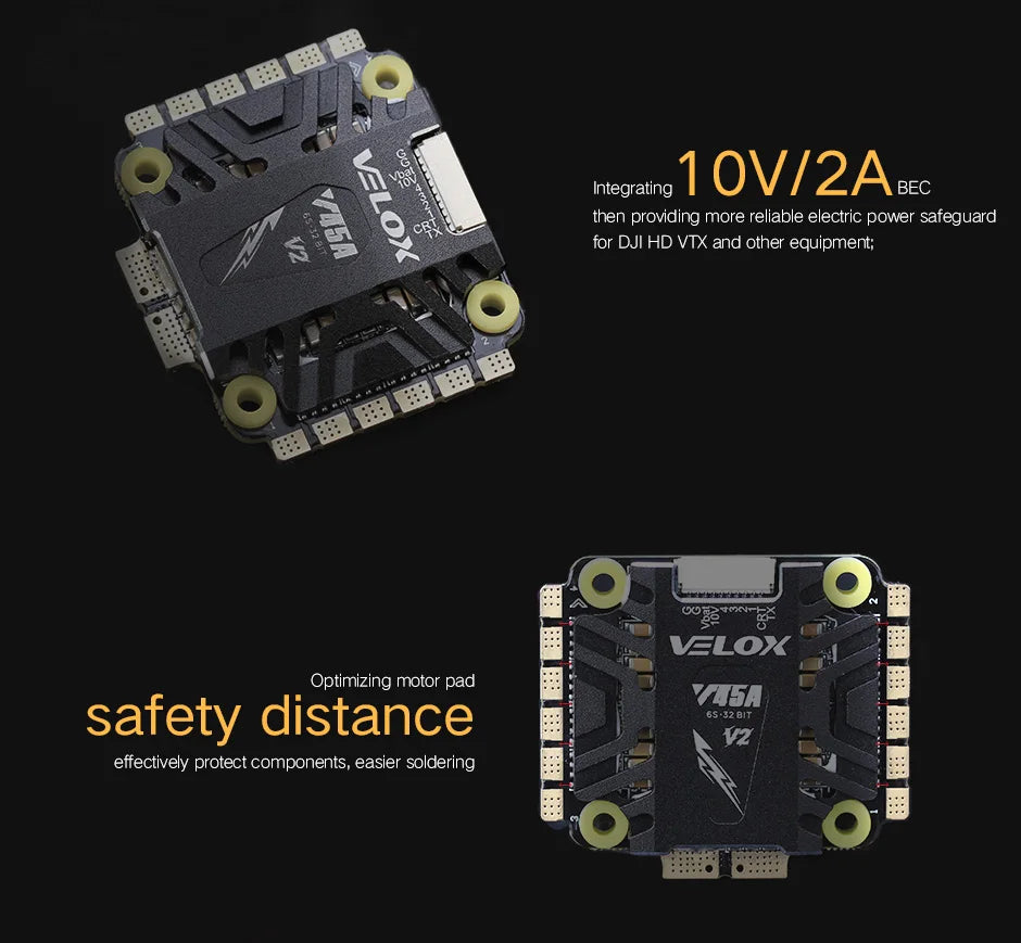 T-motor V45A V2 6S 4IN1 32BIT ESC, 1OVIZA BEC crt provides more reliable electric power safeguard for DJI HD 
