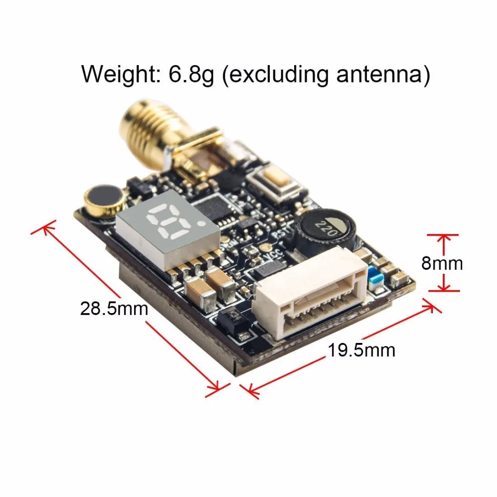 AKK X2P/X2 5.8Ghz 40CH VTX - 0.01mW/25mW/200mW/500mW/800mW Switchable FPV Video Transmitter Compatible Betaflight OSD FC 25 AKK X2P/X2 5.8Ghz 40CH VTX, 6.8g (excluding antenna) 8mm 28.5mm 19.5mm