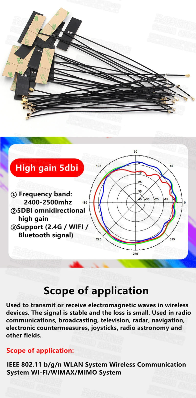 5 PCS/LOT WiFi 2.4G High Gain 5dbi , Built-in Flexible FPC Soft Antenna ZigBee Bluetooth Module IPEX1/IPEX4-K Patch Antenna 5dBi 18 used in radio communications, broadcasting; television, radar, navigation, electronic countermeasures,