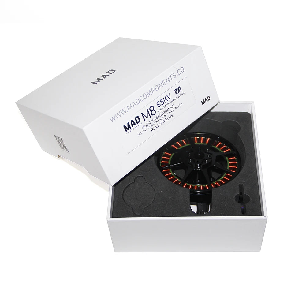 MAD M8C08 8108 EEE V3 Drone Motor, MAD Components: 85KV M8C08 Drone Motor, available in 100KV, 150KV, and 180KV options.