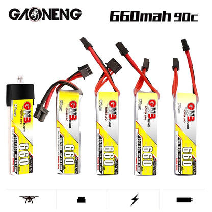 3Pcs Gaoneng GNB 1S/2S/3S/4S/6S HV Lipo Battery 660mAh 90C 180C Lipo Drone Battery