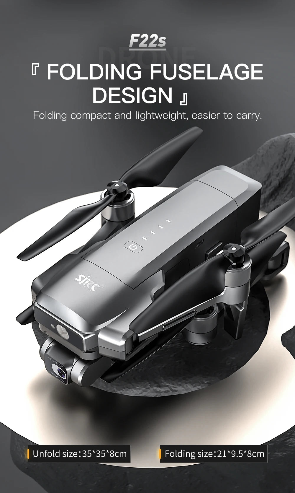SJRC F22S Drone, Folding compact and lightweight; easier to carry . Folding size:21*9.5*