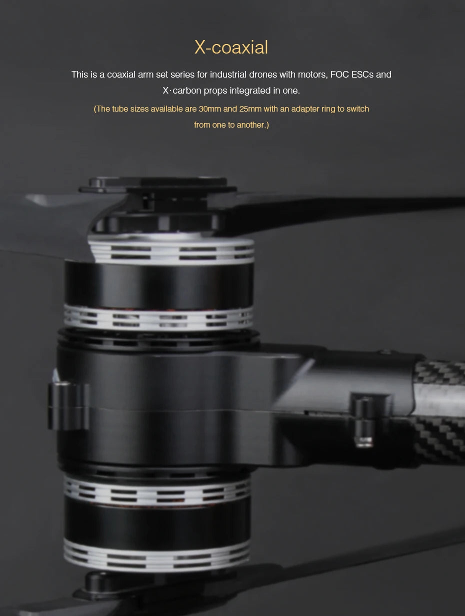 T-motor Coaxial X-U8II Arm Set - Coaxial Drone Turn-key system for Industrial Drone(U8 II Motor + Alpha 60A FOC ESC + Prop) 6 T-motor, coaxial arm set series for industrial drones with motors, FOC ESCs and