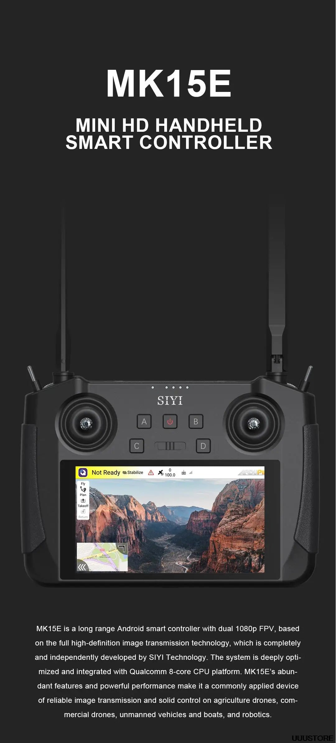 SIYI MK15E Transmitter, MKISE is a long range Android smart controller with dual 108Op FP