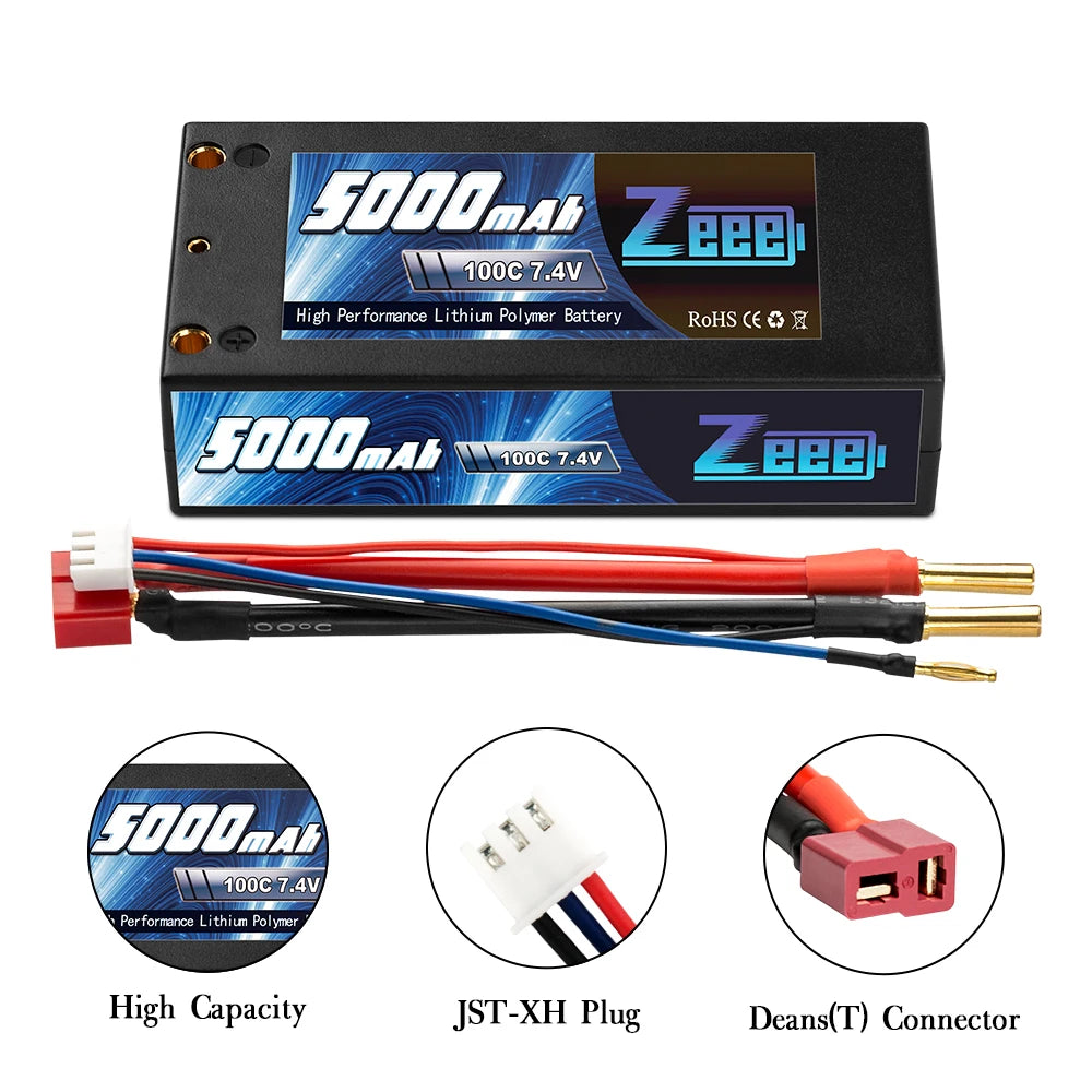 Zeee 2S 7.4V 100C 5000mAh Shorty Lipo Battery. CoeC Eoodzad 10OC 7.4V Per fornance Li