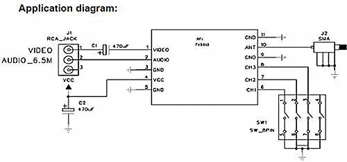Boscam TX5823 Transmitter - 5.8Ghz 200mW 8CH Wireless Audio Video FPV Transmitter Module For racing drone ZMR250 QAV280 QAV250 DIY 10 Boscam TX5823 Transmitter, Application diagram: Jace Wroe Lndco VIDEO AUDIO I