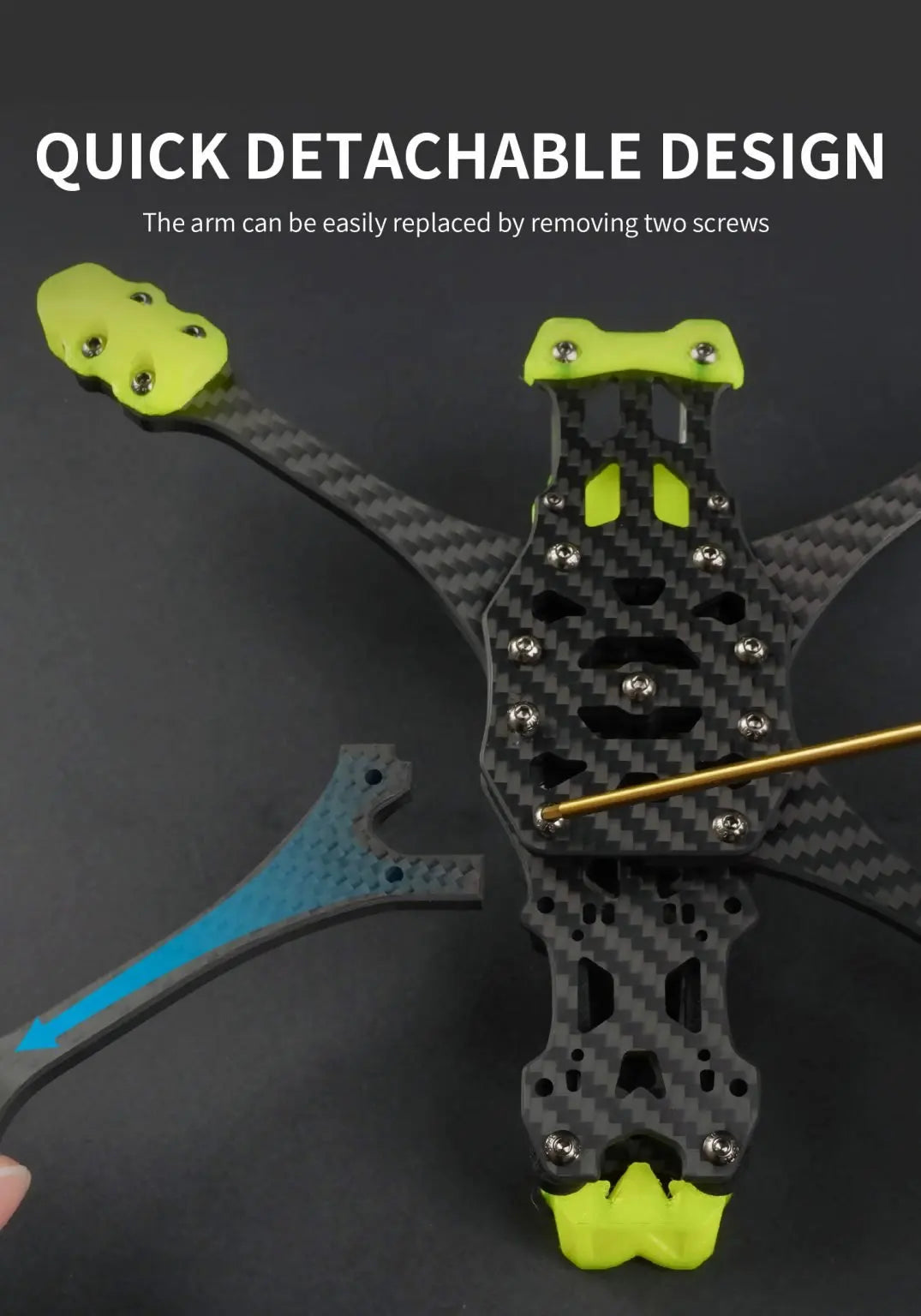 GEPRC MARK5 FPV Drone, QUICK DETACHABLE DESIGN The arm can be easily replaced by removing two