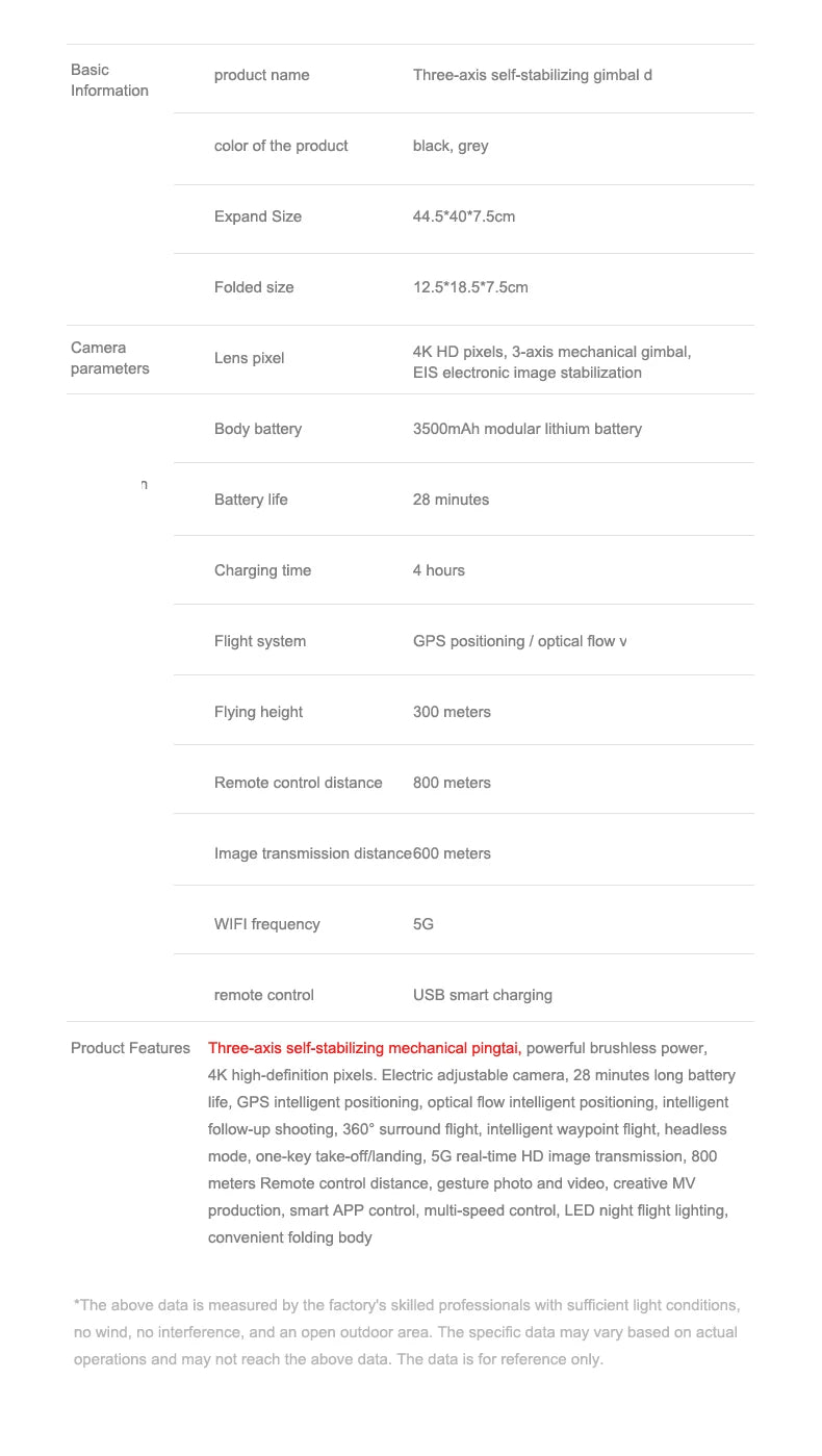 106 Pro Drone, three-axis self-stabilizing mechanical gimbal is